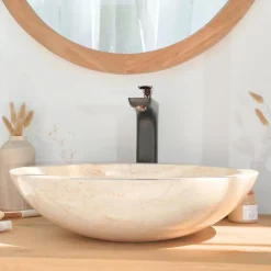 Wanda Collection Vasque ronde Barcelone en marbre à poser colori crème - diamètre 45 cm