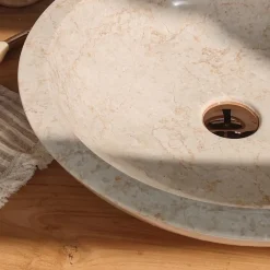 Wanda Collection Vasque ronde Barcelone en marbre à poser colori crème - diamètre 45 cm