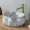 Vasque À Poser|Dileci Vasque ronde creuse effet gris zébré (diamètre 40 cm) -