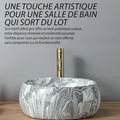 Vasque À Poser|Dileci Vasque ronde creuse effet gris zébré (diamètre 40 cm) -