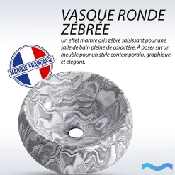 Vasque À Poser|Dileci Vasque ronde creuse effet gris zébré (diamètre 40 cm) -