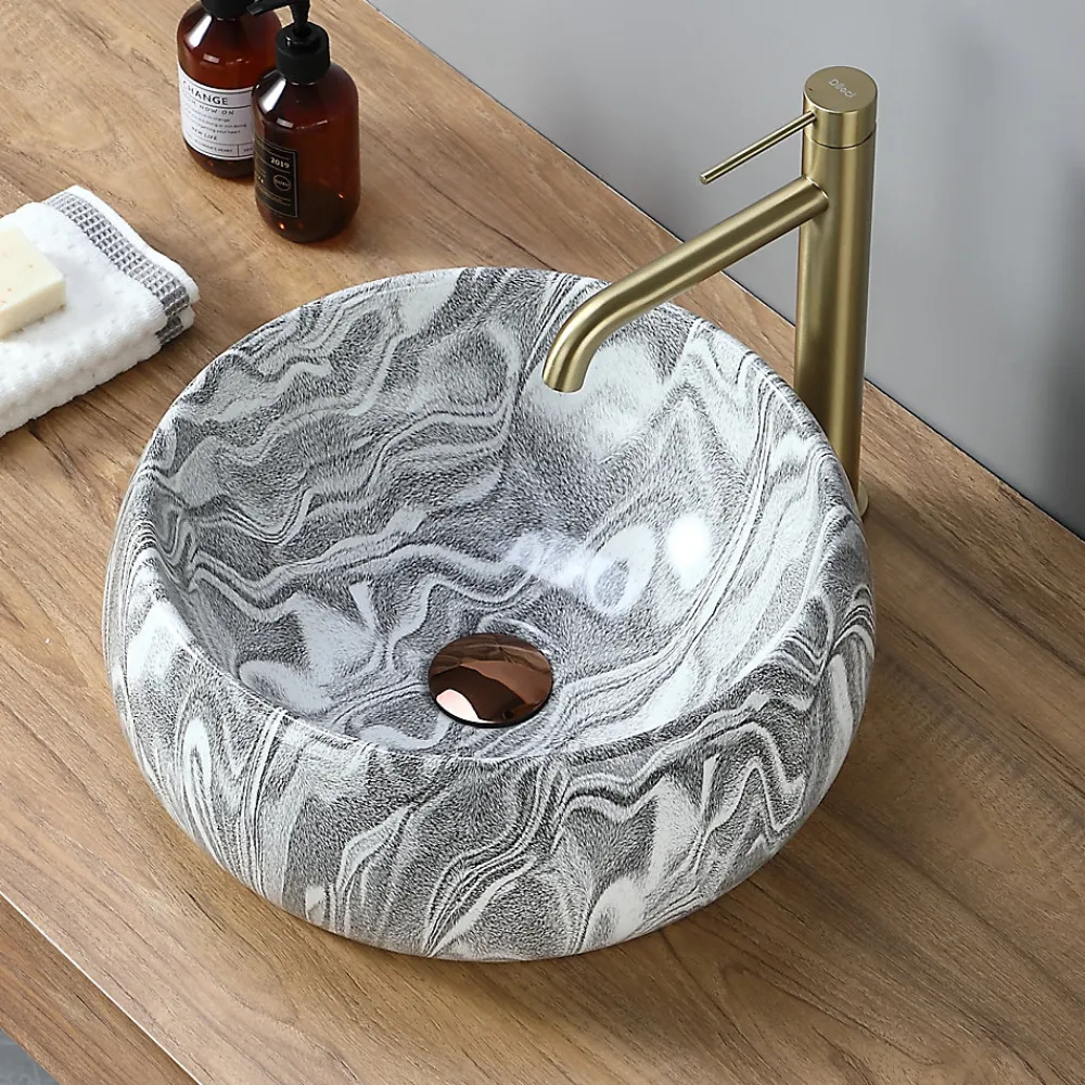 Vasque À Poser|Dileci Vasque ronde creuse effet gris zébré (diamètre 40 cm) -