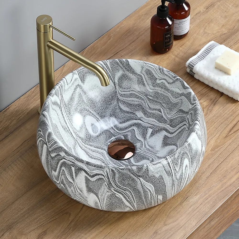 Vasque À Poser|Dileci Vasque ronde creuse effet gris zébré (diamètre 40 cm) -