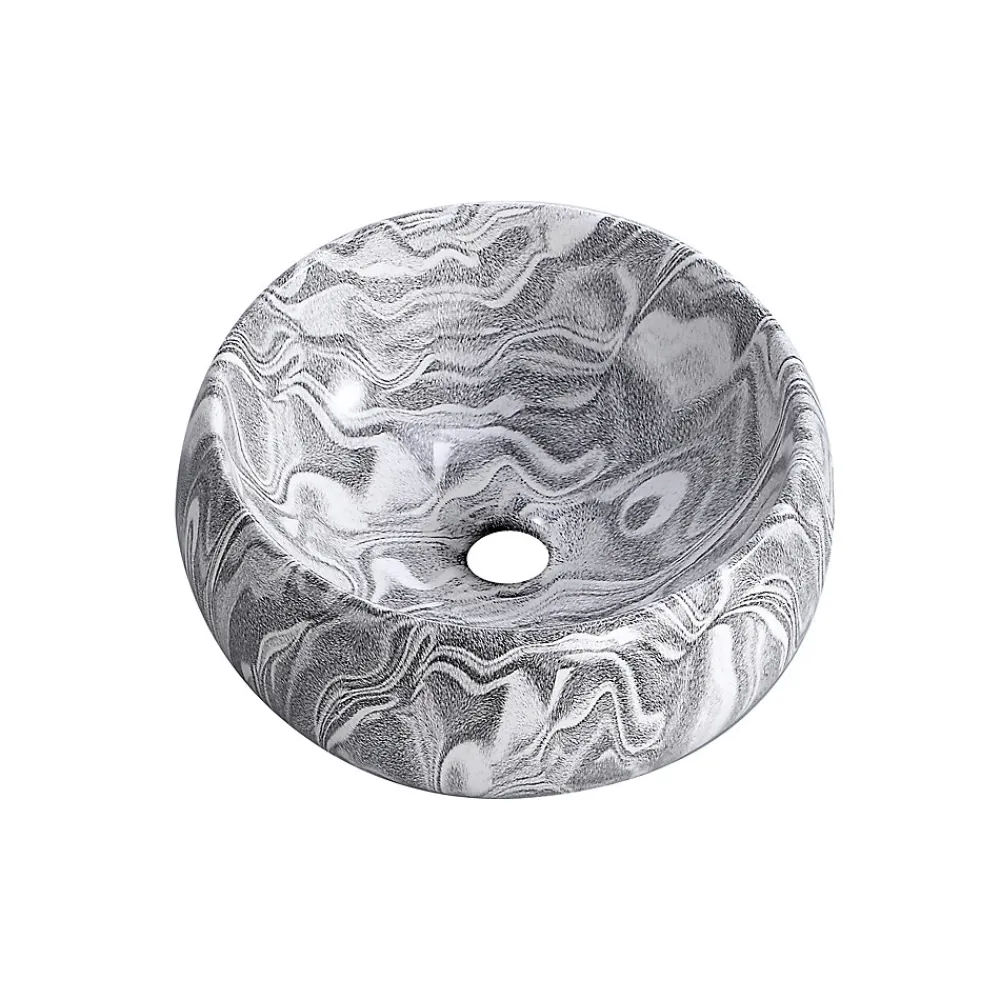 Vasque À Poser|Dileci Vasque ronde creuse effet gris zébré (diamètre 40 cm) -