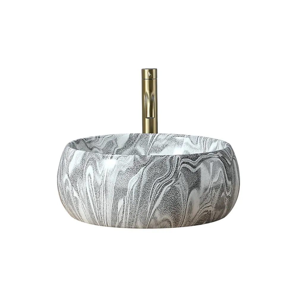 Vasque À Poser|Dileci Vasque ronde creuse effet gris zébré (diamètre 40 cm) -