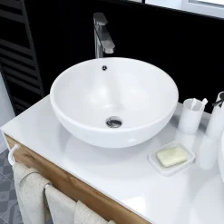 Vasque À Poser|Aurlane Vasque ronde en céramique blanche à poser - Diamètre 42cm - Hauteur 18cm - PARABOLA