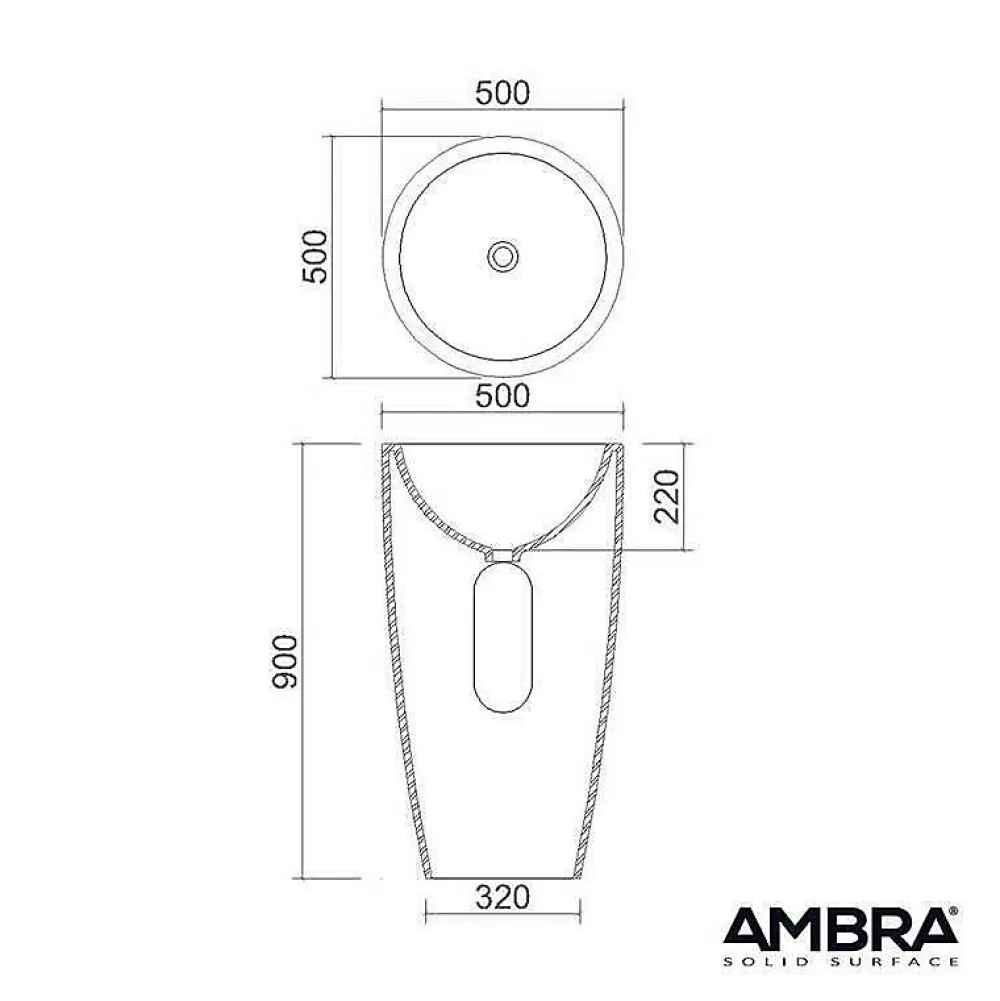 Ambra Vasque salle de bain colonne sur pied,en Solid surface 50 cm - Kezia