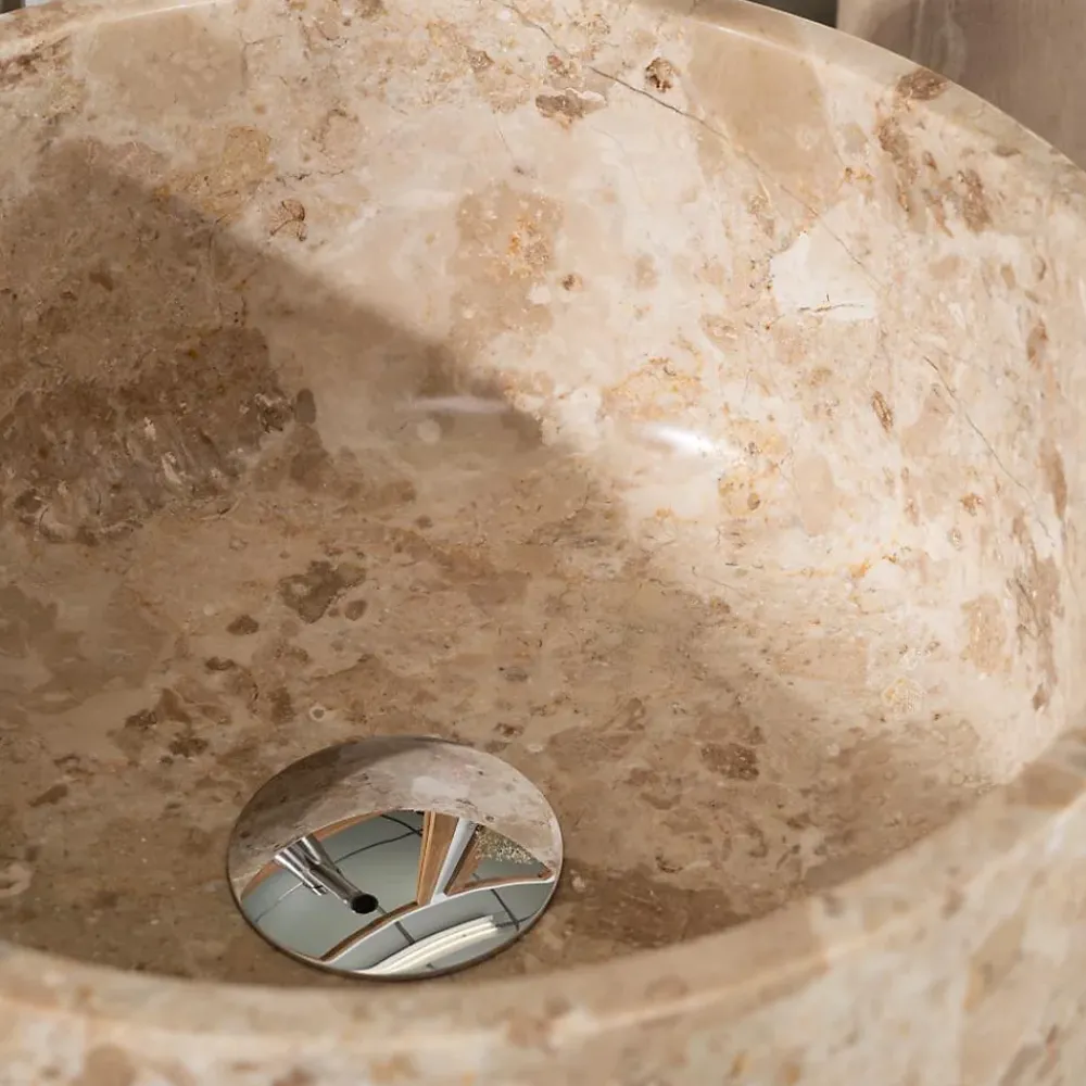 Wanda Collection Vasque salle de bain ronde à poser en marbre Ulysse 30 cm crème