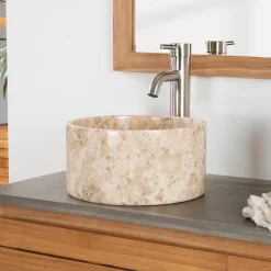 Wanda Collection Vasque salle de bain ronde à poser en marbre Ulysse 30 cm crème