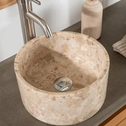 Wanda Collection Vasque salle de bain ronde à poser en marbre Ulysse 30 cm crème