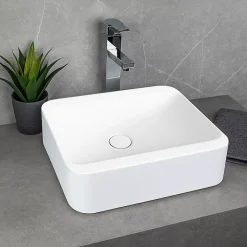 Vasque À Encastrer|Ambra Vasque salle de bain semi-encastrée rectangulaire 45 cm en Pierre de synthèse finition mat - Hanaé