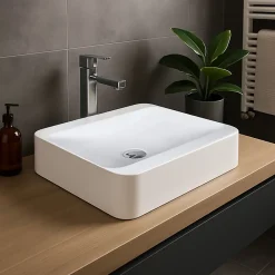 Vasque À Encastrer|Ambra Vasque salle de bain semi-encastrée rectangulaire 45 cm en Pierre de synthèse finition mat - Hanaé