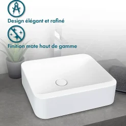Vasque À Encastrer|Ambra Vasque salle de bain semi-encastrée rectangulaire 45 cm en Pierre de synthèse finition mat - Hanaé