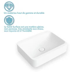 Vasque À Encastrer|Ambra Vasque salle de bain semi-encastrée rectangulaire 45 cm en Pierre de synthèse finition mat - Hanaé