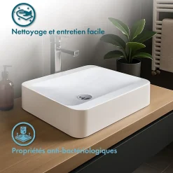 Vasque À Encastrer|Ambra Vasque salle de bain semi-encastrée rectangulaire 45 cm en Pierre de synthèse finition mat - Hanaé