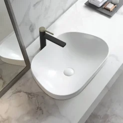 Vasque À Encastrer|Homesight Vasque semi-encastrée galet céramique blanc Ola