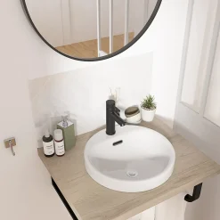 Homesight Vasque semi-encastrée ronde céramique blanc Carla