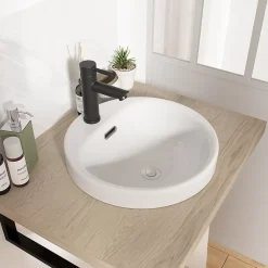 Homesight Vasque semi-encastrée ronde céramique blanc Carla