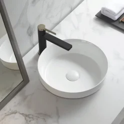 Vasque À Encastrer|Homesight Vasque semi-encastrée ronde céramique blanc Aito