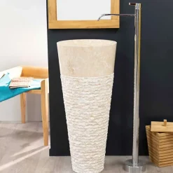 Lavabo|Wanda Collection Vasque sur pied conique en marbre Florence crème