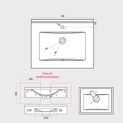 Plan Vasque Lave-Mains|Cuisibane Vasque suspendue carrée EVIDENCE 70 cm - blanc