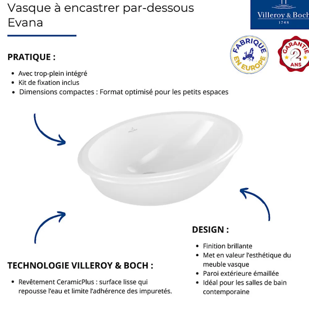 Vasque À Encastrer|Villeroy & Boch Vasque VILLEROY ET BOCH à encastrer par-dessous Evana