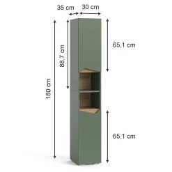 Colonne De Salle De Bains|Vicco Vert/Artisan 30x180cm avec portes et compartiments ouverts