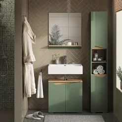 Colonne De Salle De Bains|Vicco Vert/Artisan 30x180cm avec portes et compartiments ouverts
