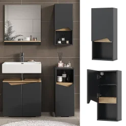 Armoire De Salle De Bains|Vicco Armoire de Anthracite 30x67cm avec porte et compartiment ouvert