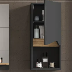 Armoire De Salle De Bains|Vicco Armoire de Anthracite 30x67cm avec porte et compartiment ouvert