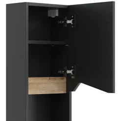 Armoire De Salle De Bains|Vicco Armoire de Anthracite 30x67cm avec porte et compartiment ouvert