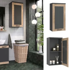 Armoire De Salle De Bains|Vicco Armoire de salle de bain Anthracite/Viking Oak 40.3x79.6cm