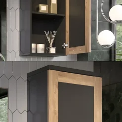 Armoire De Salle De Bains|Vicco Armoire de salle de bain Anthracite/Viking Oak 40.3x79.6cm