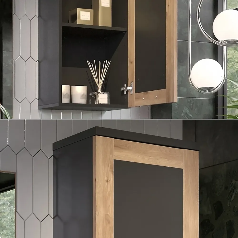 Armoire De Salle De Bains|Vicco Armoire de salle de bain Anthracite/Viking Oak 40.3x79.6cm