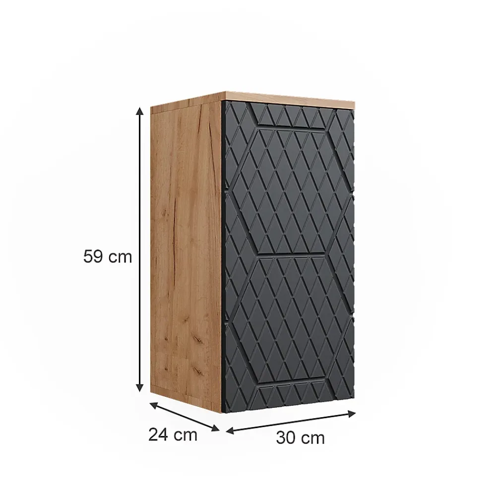 Vicco Armoire de salle de bain Anthracite avec structure en nid dabeille 30x59cm 2 compartiments, salle de bain
