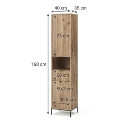 Vicco Armoire de salle de bain Chêne Viking 40x190cm avec porte et tiroir