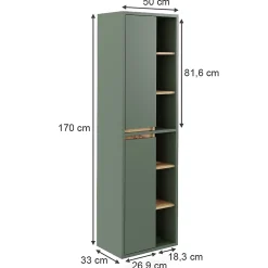 Vicco Armoire de salle de bain Vert/Anthracite 50x170cm avec des étagères ouvertes