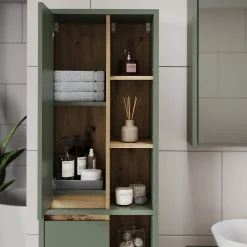 Vicco Armoire de salle de bain Vert/Anthracite 50x170cm avec des étagères ouvertes