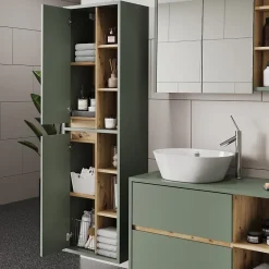 Vicco Armoire de salle de bain Vert/Anthracite 50x170cm avec des étagères ouvertes