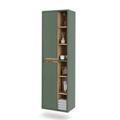 Vicco Armoire de salle de bain Vert/Anthracite 50x170cm avec des étagères ouvertes