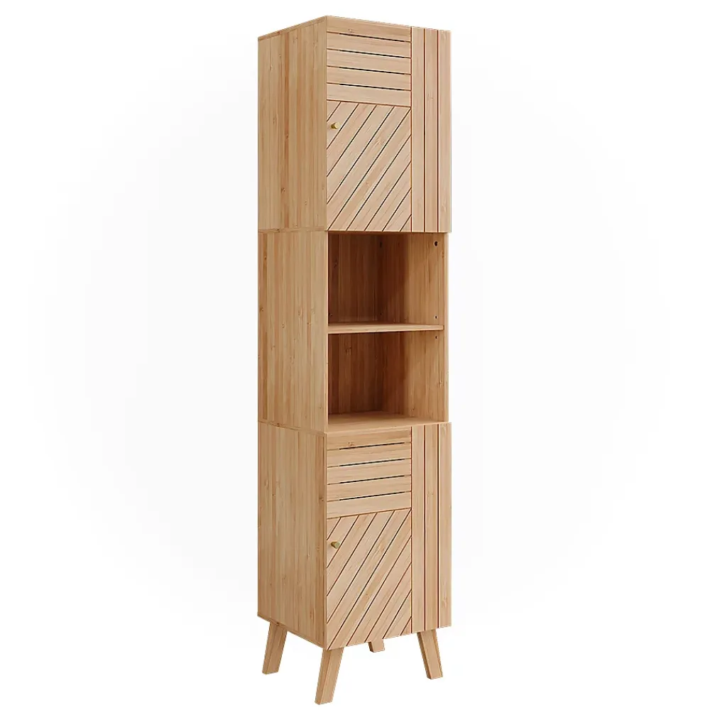 Vicco Armoire de salle de bain Bambou 40x177cm avec 2 portes