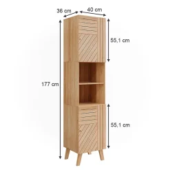 Vicco Armoire de salle de bain Bambou 40x177cm avec 2 portes