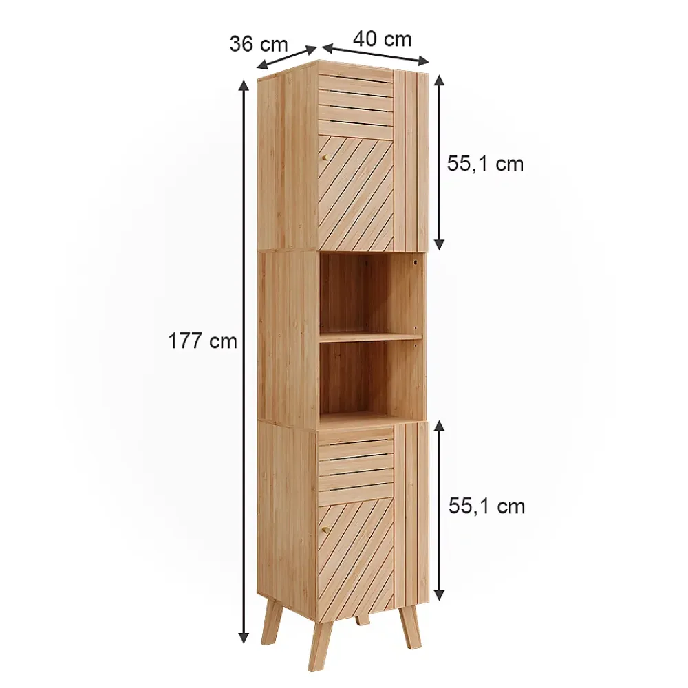 Vicco Armoire de salle de bain Bambou 40x177cm avec 2 portes