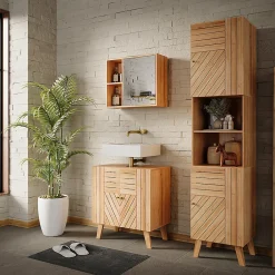 Vicco Armoire de salle de bain Bambou 40x177cm avec 2 portes