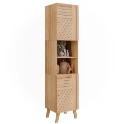 Vicco Armoire de salle de bain Bambou 40x177cm avec 2 portes