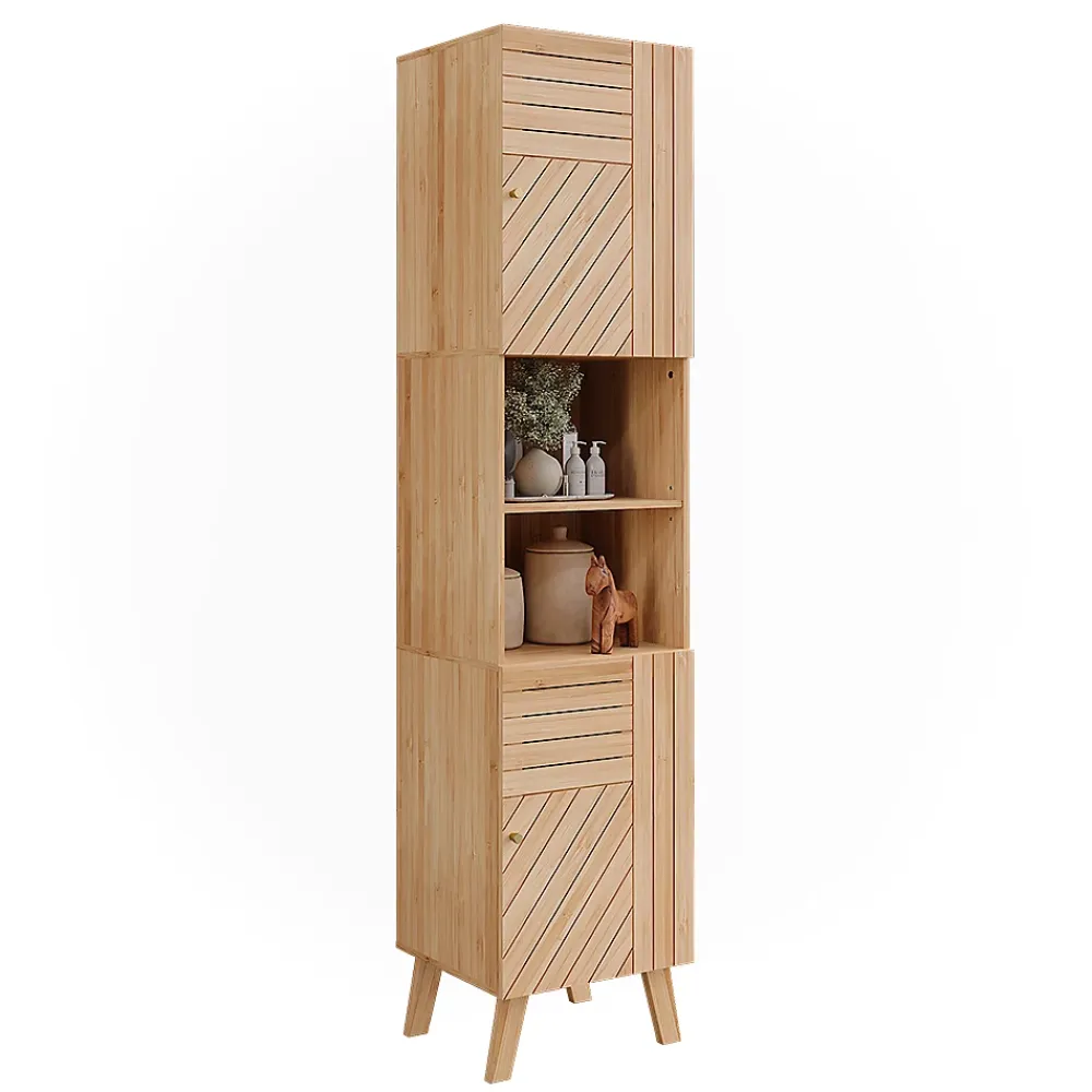 Vicco Armoire de salle de bain Bambou 40x177cm avec 2 portes