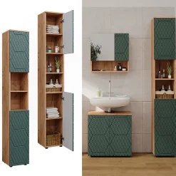 Colonne De Salle De Bains|Vicco Armoire de salle de bain Vert/force de lor Chêne 30x192cm