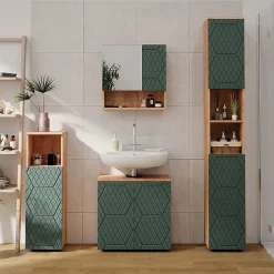Colonne De Salle De Bains|Vicco Armoire de salle de bain Vert/force de lor Chêne 30x192cm