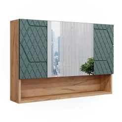 Armoire De Toilette|Vicco Armoire de salle de bain avec miroir Vert/force de lor Chêne 80.1x55cm