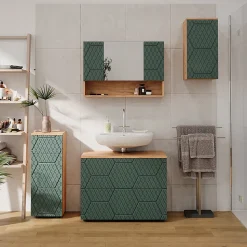 Armoire De Toilette|Vicco Armoire de salle de bain avec miroir Vert/force de lor Chêne 80.1x55cm